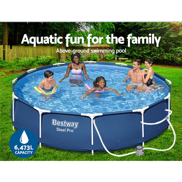 Bestway Swimming Pool 366X76cm Steel Frame Round W/ Filter Pump 6473L Above Ground Pools