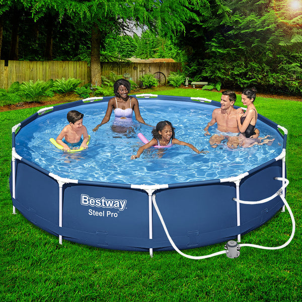 Bestway Swimming Pool 366X76cm Steel Frame Round W/ Filter Pump 6473L Above Ground Pools