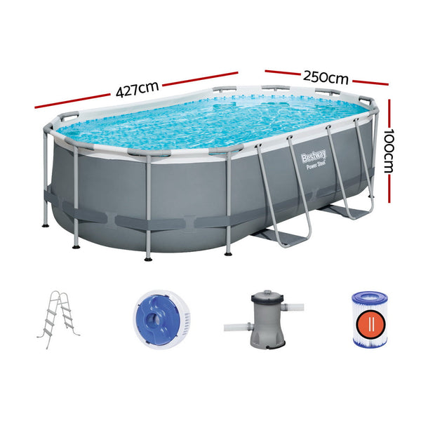 Bestway Swimming Pool 427X250x100cm Steel Frame Filter Pump Ladder 7250L Above Ground Pools