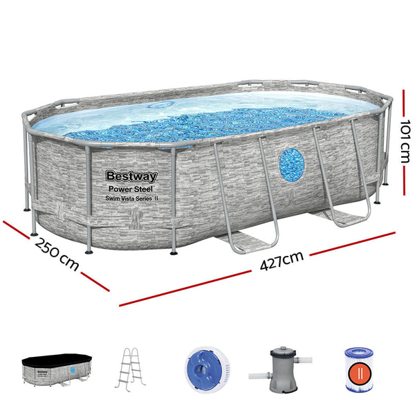 Bestway Swimming Pool 427X250x100cm Steel Frame Filter Pump Ladder 7250L Above Ground Pools