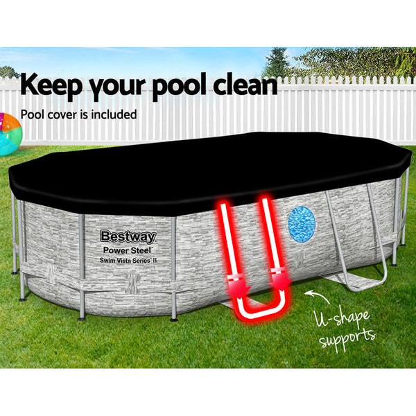 Bestway Swimming Pool 427X250x100cm Steel Frame Filter Pump Ladder 7250L Above Ground Pools