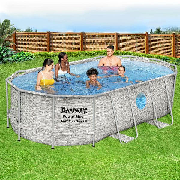 Bestway Swimming Pool 427X250x100cm Steel Frame Filter Pump Ladder 7250L Above Ground Pools