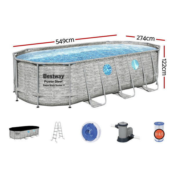Bestway Swimming Pool 549X274x122cm Steel Frame Filter Pump Ladder 13430L Above Ground Pools