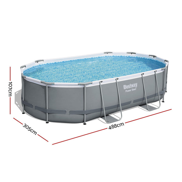 Bestway 488X305x107cm Swimming Pool Steel Frame Set W/ Pump Filter Ladder Cover Above Ground Pools