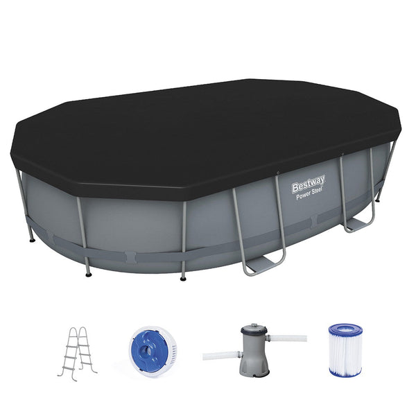 Bestway 488X305x107cm Swimming Pool Steel Frame Set W/ Pump Filter Ladder Cover Above Ground Pools
