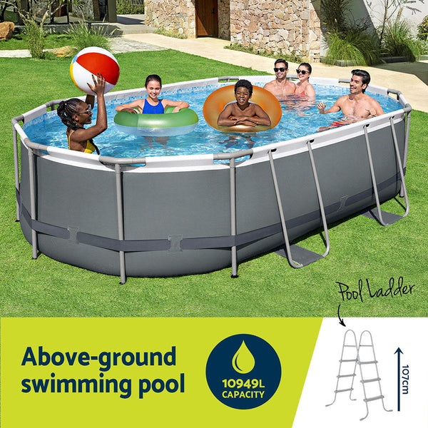 Bestway 488X305x107cm Swimming Pool Steel Frame Set W/ Pump Filter Ladder Cover Above Ground Pools