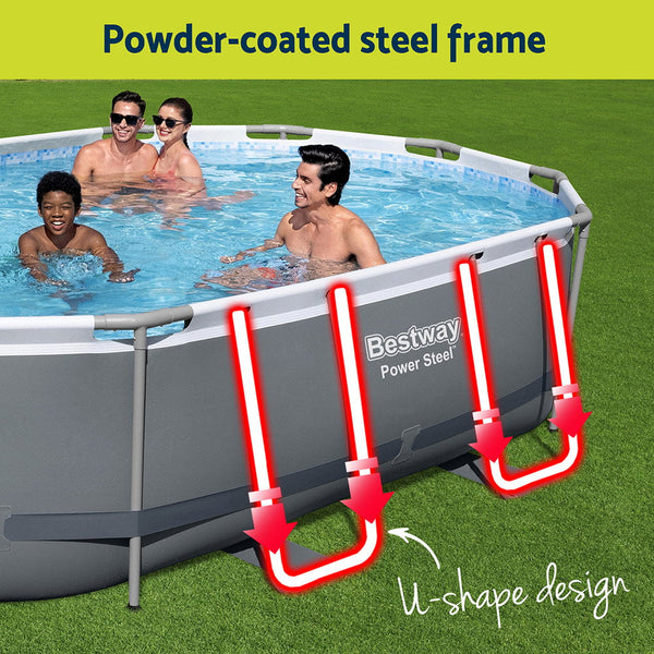 Bestway 488X305x107cm Swimming Pool Steel Frame Set W/ Pump Filter Ladder Cover Above Ground Pools