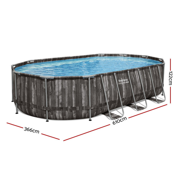 Bestway Swimming Pool Steel Frame Set 6.1X3.66M W/ Filter Pump Ladder Cover Above Ground Pools