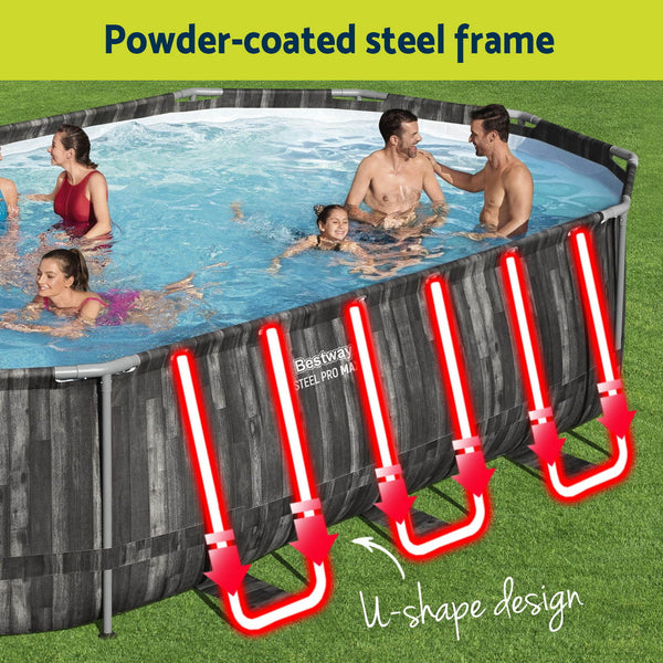 Bestway Swimming Pool Steel Frame Set 6.1X3.66M W/ Filter Pump Ladder Cover Above Ground Pools