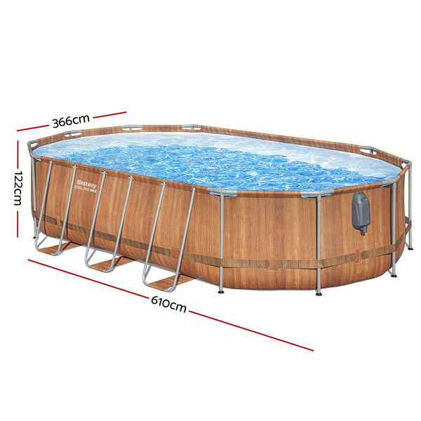 Bestway Swimming Pool Steel Frame Luxury & Spa Massage Set 6.1X3.66X1.22M Above Ground Pools