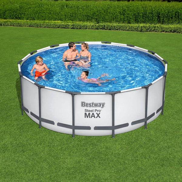 Bestway Swimming Pool 427X427x122cm Steel Frame Round Filter Pump Ladder Above Ground Pools