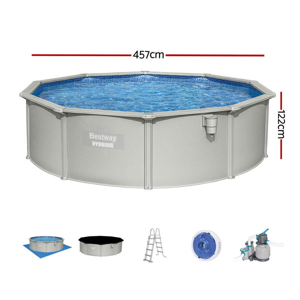 Bestway Swimming Pool Steel Frame Round Pool Set 457Cm W/ Filter Ladder 17430L Above Ground Pools