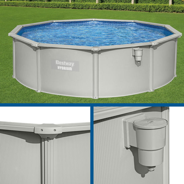 Bestway Swimming Pool Steel Frame Round Pool Set 457Cm W/ Filter Ladder 17430L Above Ground Pools