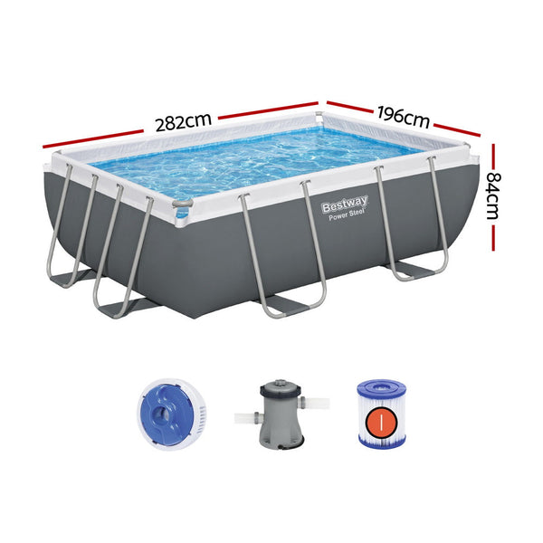 Bestway Swimming Pool 282X196x84cm Steel Frame Filter Pump 3662L Above Ground Pools