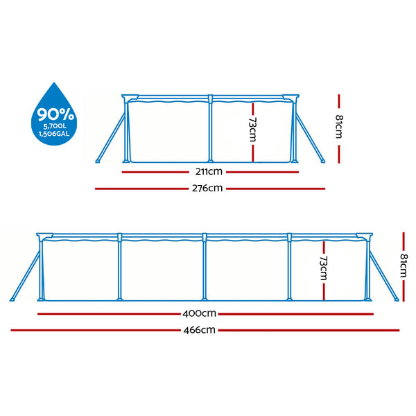 Bestway Swimming Pool 400X211x81cm Steel Frame W/ Filter Pump 5700L Above Ground Pools