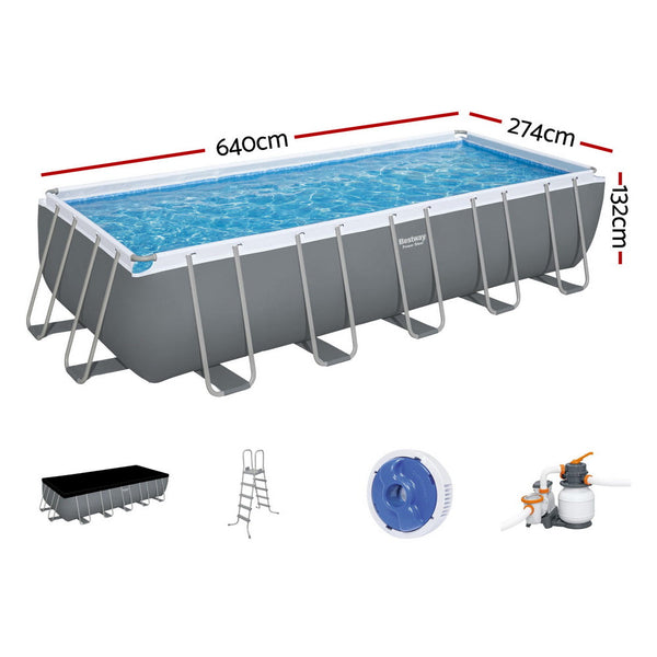 Bestway Swimming Pool 640X274x132cm Steel Frame Filter Pump Ladder 19281L Above Ground Pools