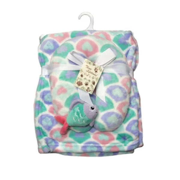 Baby Animal Coral Fleece Blanket + Pillow Fish Blankets