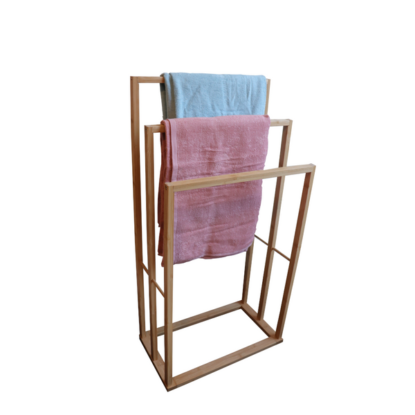 Bamboo Towel Bar Holder Rack 3 Tier Freestanding For Bathroom And Bedroom Towel Racks