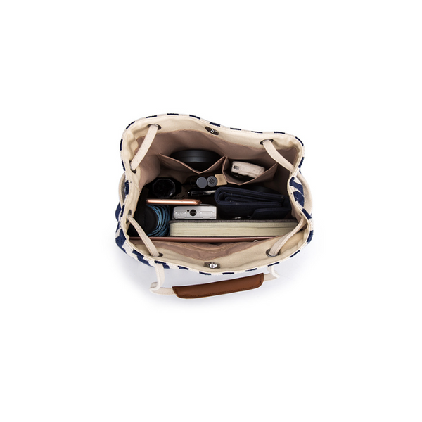 Elosung Blue Canvas Bucket Tote Bag With Leather Handle Women's Bags & Handbags