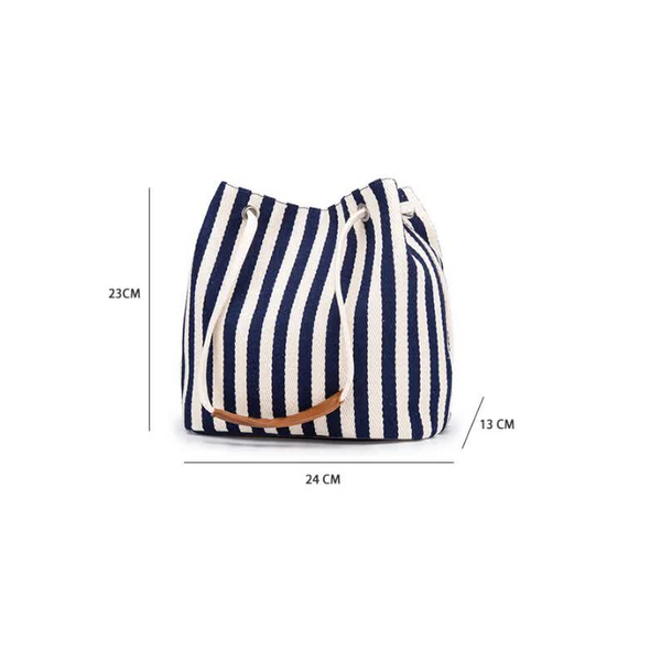 Elosung Blue Canvas Bucket Tote Bag With Leather Handle Women's Bags & Handbags