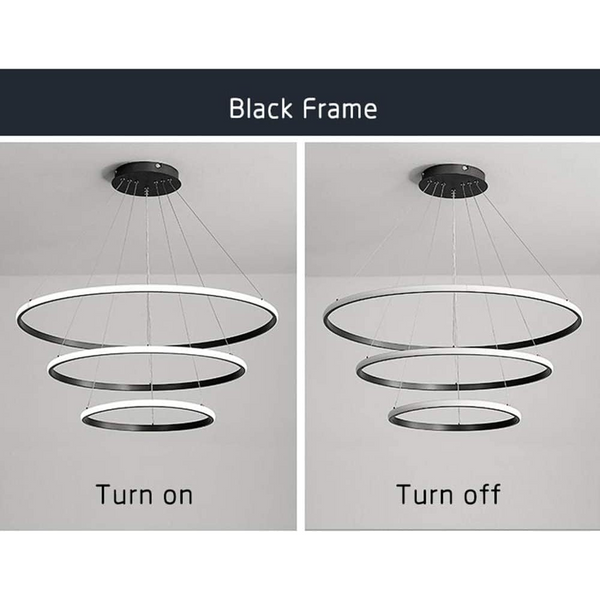 Black 3 Rings Minimalist Led Pendant Light Circular Chandelier Chandeliers & Ceiling Fixtures