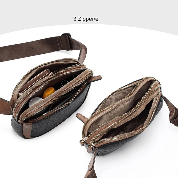 Elosung Black And Brown Colour Matching Waterproof Pu Leather Waist Bag Stylish Crossbody Belt For Men & Women Waist Packs & Bags