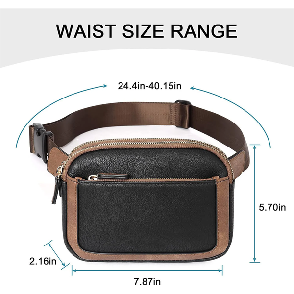 Elosung Black And Brown Colour Matching Waterproof Pu Leather Waist Bag Stylish Crossbody Belt For Men & Women Waist Packs & Bags