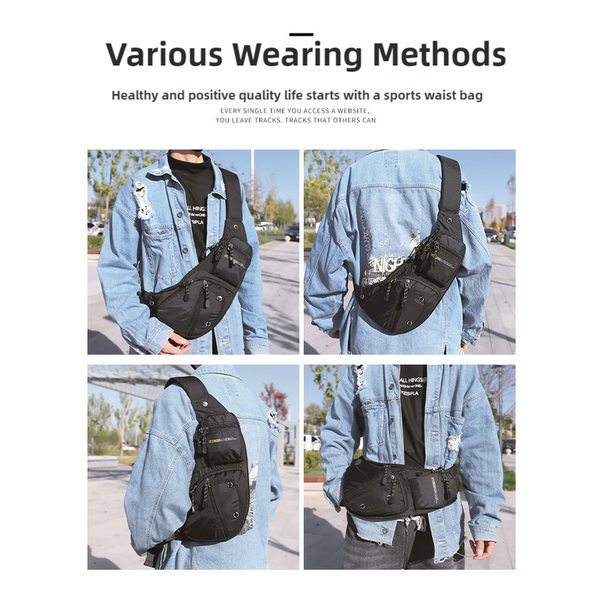 Elosung Black And Grey Men's Chest Bag Multi Functional Waterproof Crossbody Sling For Outdoor Sports Bags