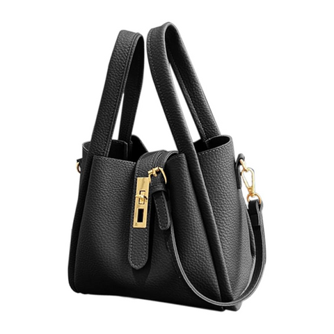 Elosung Black Elegant Leather Shoulder Bag Compact Handbag With Strap Women's Bags & Handbags