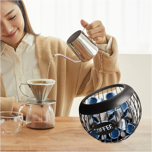 Elosung Black Handcrafted Coffee Capsule Storage Basket Iron Art Design Racks & Holders