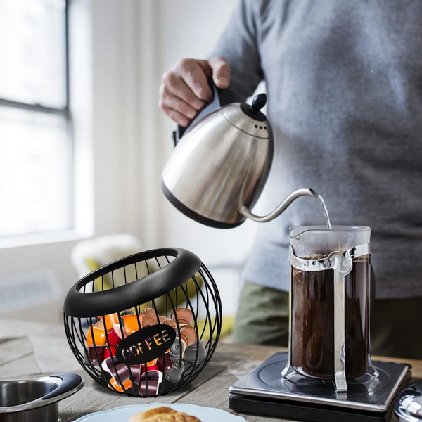 Elosung Black Handcrafted Coffee Capsule Storage Basket Iron Art Design Racks & Holders