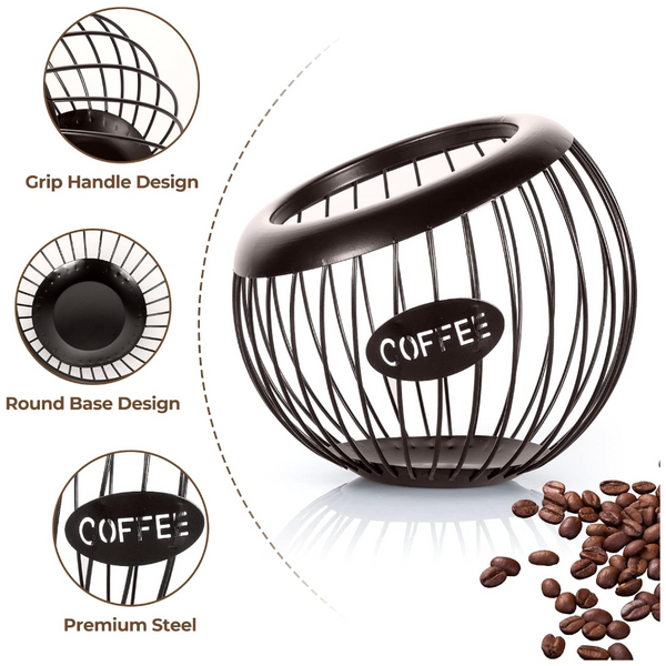Elosung Black Handcrafted Coffee Capsule Storage Basket Iron Art Design Racks & Holders