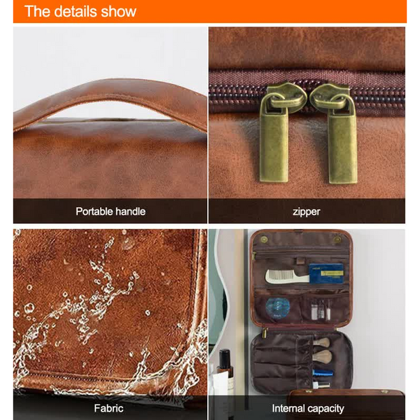 Black Luxury Pu Business Travel Toiletry Bag Large Capacity Waterproof Makeup Organizer With Dividers Portable & Stylish Bathroom Storage Toilet Paper