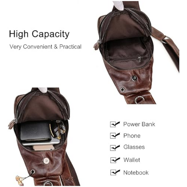 Elosung Black Men's Leather Sling Backpack Casual Crossbody Chest Bag Bags