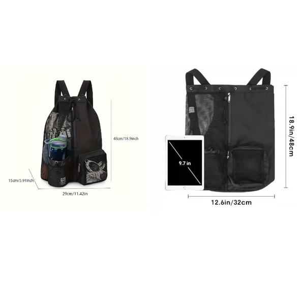 Black Mesh Drawstring Backpack Lightweight Sports And Beach Bag With Pockets Women Backpacks