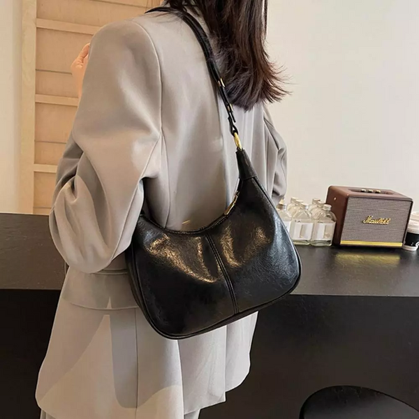 Elosung Black Faux Leather Hobo Shoulder Bag Classic And Versatile Handbag Women's Bags & Handbags