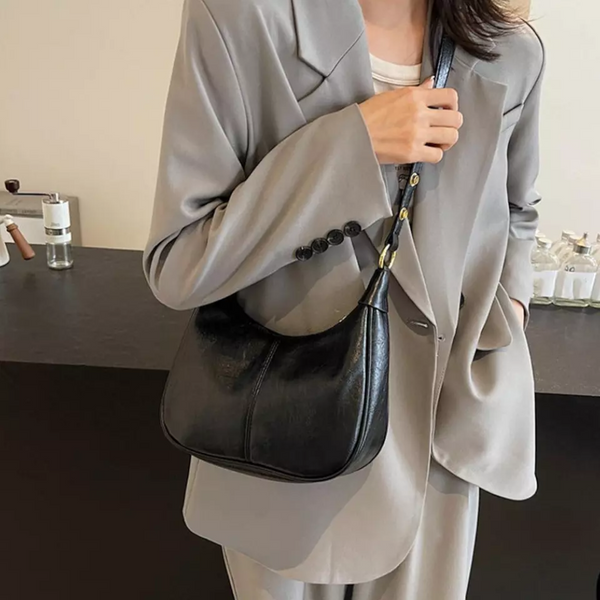 Elosung Black Faux Leather Hobo Shoulder Bag Classic And Versatile Handbag Women's Bags & Handbags