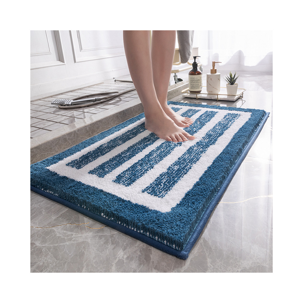 Blue Stripes Absorbent Striped Bathroom Rug Non Slip Mat For Toilet & Shower Room Entrance 60X60cm Bath Mats Rugs & Toilet Covers