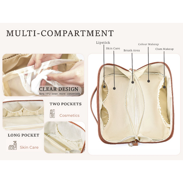 Elosung Black Boho Travel Cosmetic Bag Large Waterproof Makeup Organiser With Handle Makeup Bags & Cases