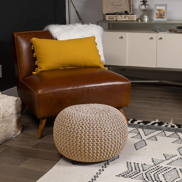 Braided Ottoman Pouffe Footstool Hand Knitted (Natural) Ottomans Footstools & Poufs
