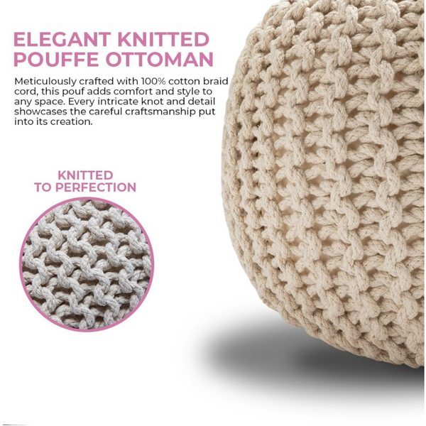 Braided Ottoman Pouffe Footstool Hand Knitted (Natural) Ottomans Footstools & Poufs