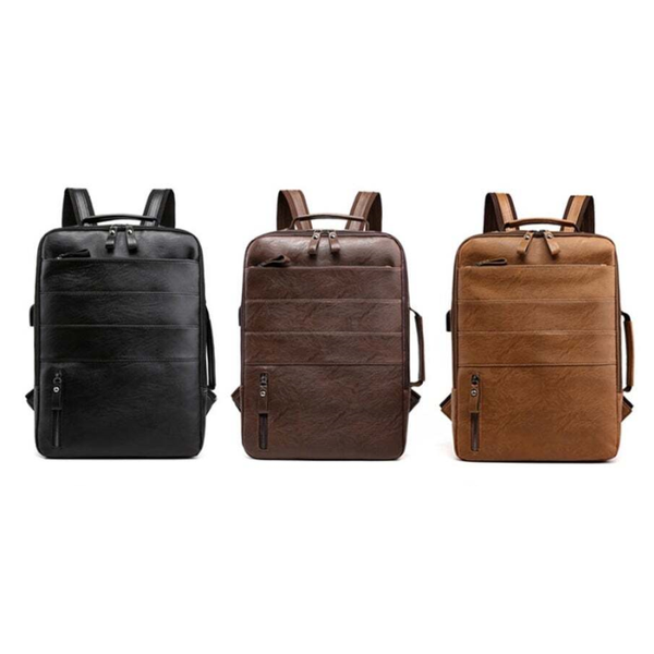 Business For Men Waterproof Pu Leather Laptop Bag Large Capacity Usb Charging Rucksack Male Fashion Bagpack Backpacks