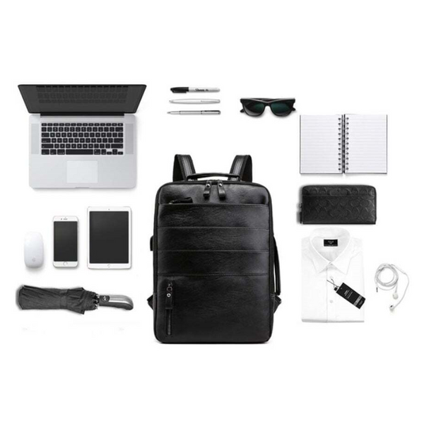 Business For Men Waterproof Pu Leather Laptop Bag Large Capacity Usb Charging Rucksack Male Fashion Bagpack Backpacks