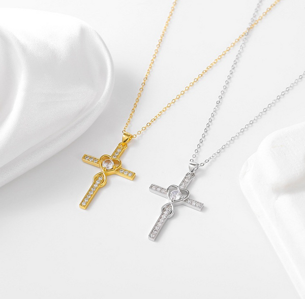 Creative 925 Sterling Silver Heart Shaped Cross Necklace With Fashionable Simple And Versatile Accessories Necklaces & Pendants