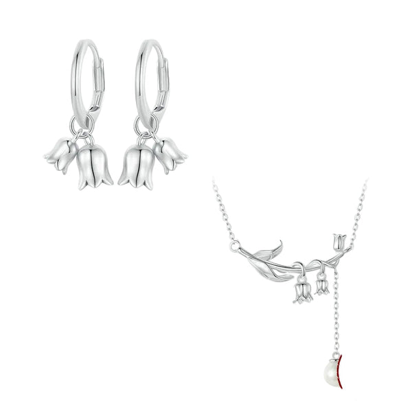 S925 Sterling Silver Simple Campanula Necklace Set For Women Earrings