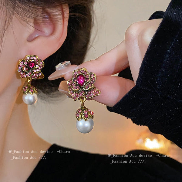 Veile Studios Flower Pearl Medieval Fashion High End Feel Niche Versatile Accessories Earrings