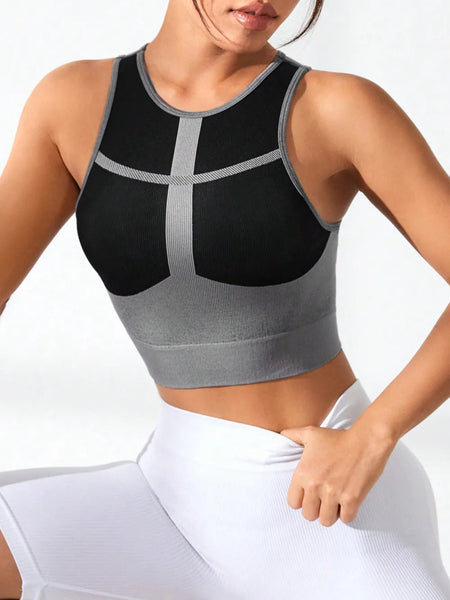 Color Block Round Neck Active Tank Activewear Tops