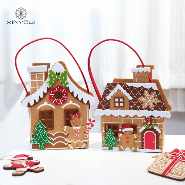 Christmas Felt House Tote Bag Gift Decoration Candy Hand Carry Seasonal Decorations