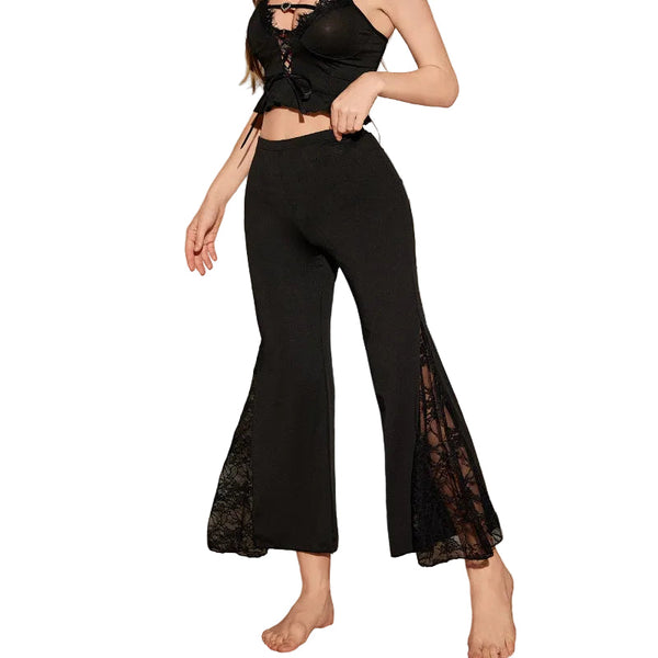 Lace Suspender Long Pants Set With Ruffle Trim And Adjustable Straps For Women Women's Pants