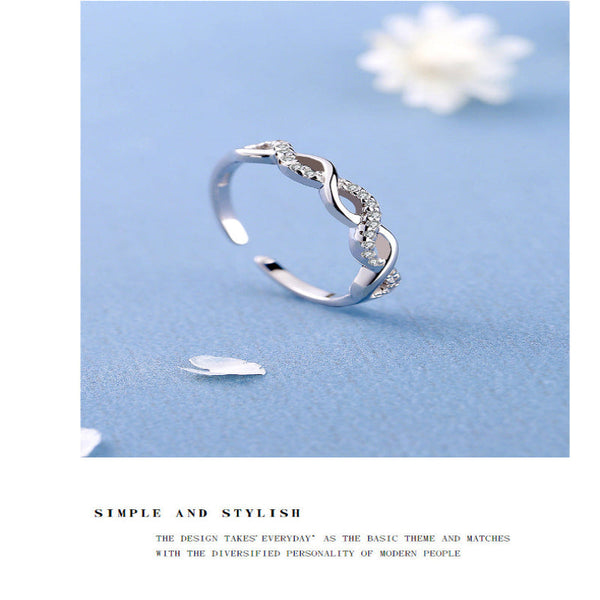 S925 Sterling Silver Micro Pave Flash Diamond Twisted Rope Ring For Women Ins Inspired Korean Style Unique Design Hollow Open Rings